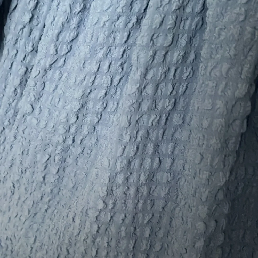 Abercrombie & Fitch Blue Puff off the shoulder Sleeve Midi Dress Emerson Poplin - Picture 5 of 5